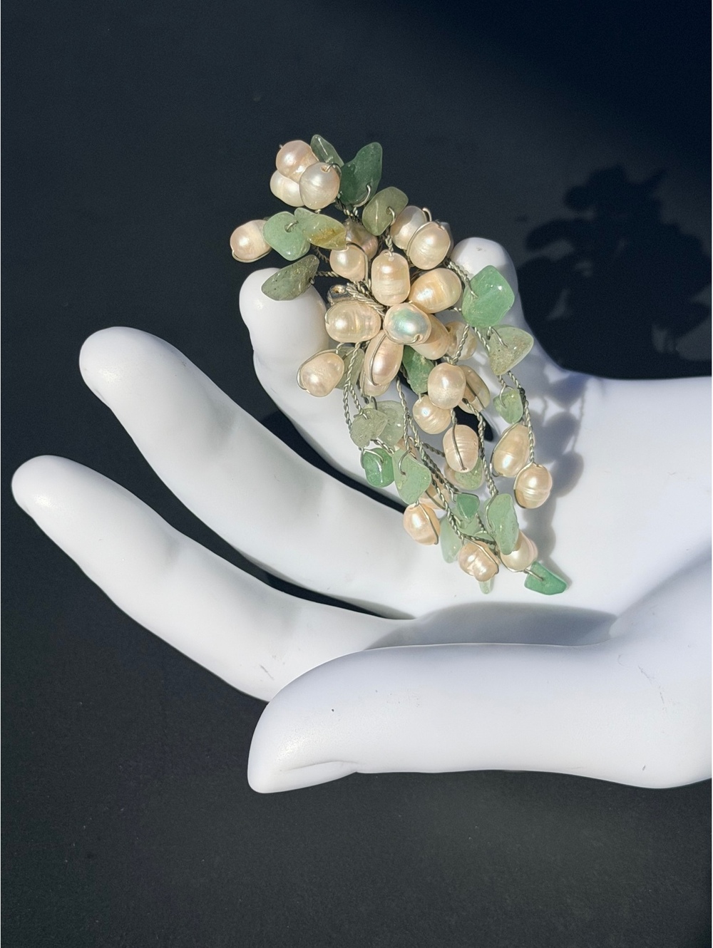 Vintage Freshwater Pearl Aventurine Cluster Brooch